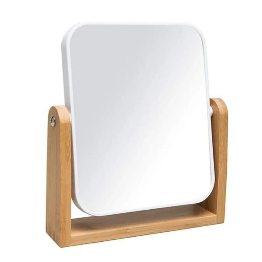 vanity makeup mirror with bamboo stand double sided magnifying swivel mirror